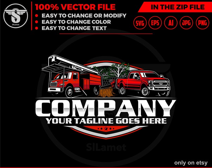 tree sevice logo - Forestry Bucket Trucks logo - chainsaw logo - Tree trimmer truck