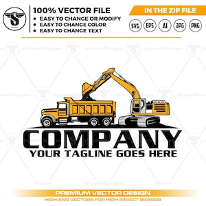 Dump Truck & Excavator Logo: Earth Digging vector SVG, EPS