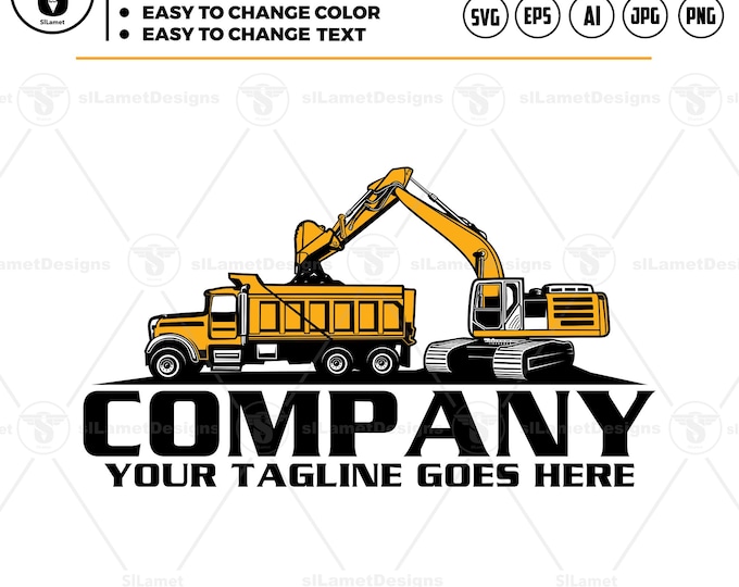 Dump Truck & Excavator Logo: Earth Digging vector SVG, EPS