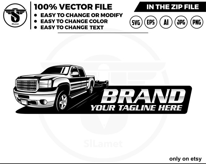GMC pickup and trailer logo - trailer towing logo - towing Company Logo - pickup and flatbed trailer