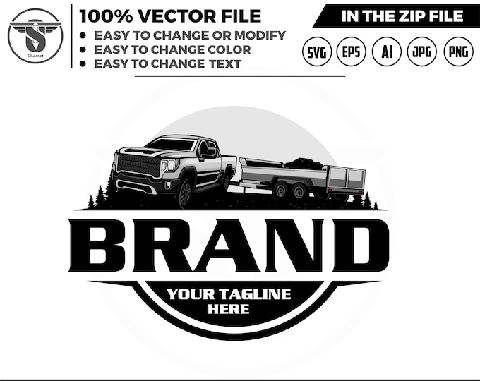 pickup and dump trailer logo, trailer towing logo, truck pickup logo svg, towing Company Logo, pickup truck outline, gmc 3500 dually