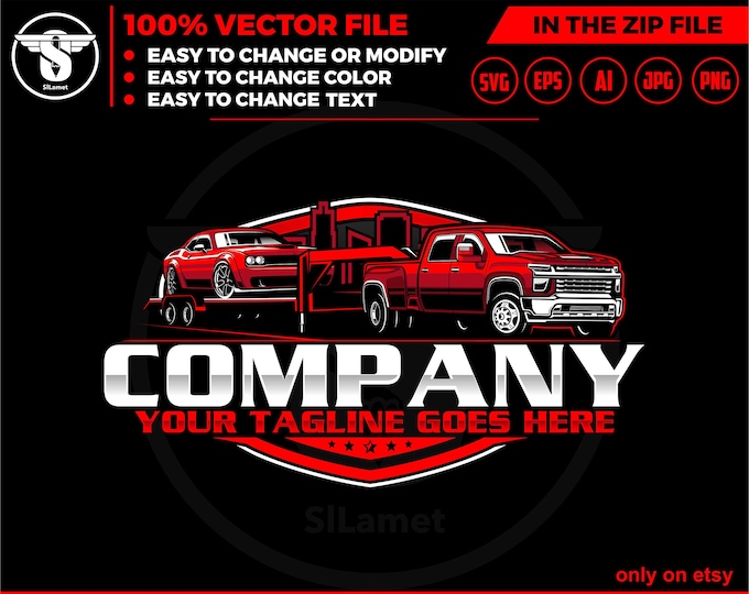 hotshot services logo - hotshot logo - pickup flatbed trailer logo - pickup and flatbed trailer logo, hotshot city - chevrolet truck dually