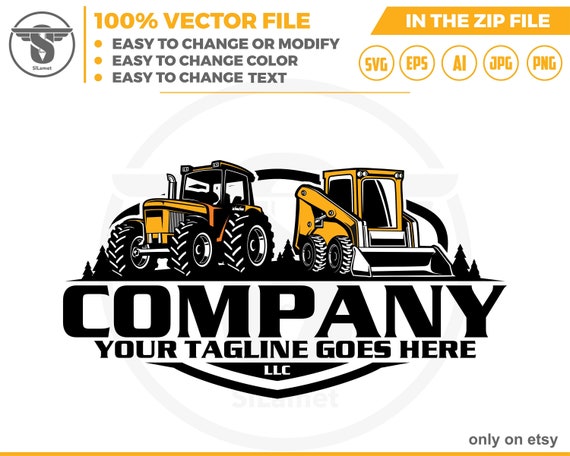skid steer and tractor logo -  Heavy Equipment logo - Construction Logo - farm logo