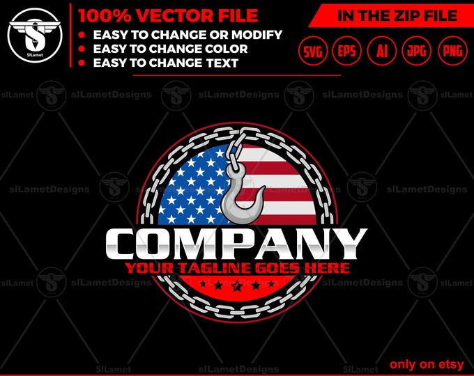 American towing truck logo, towing logo, towing chain svg, tow truck 18 wheeler, tow truck logo, towing service logo, USA tow car logo