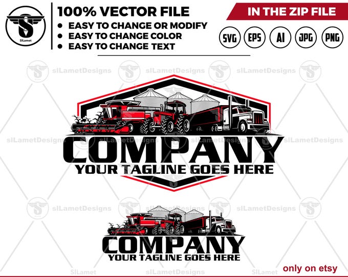 Farm Equipment Logo: Tractor, Combine, Grain Truck, Grain Bin - silo (Digital Download)