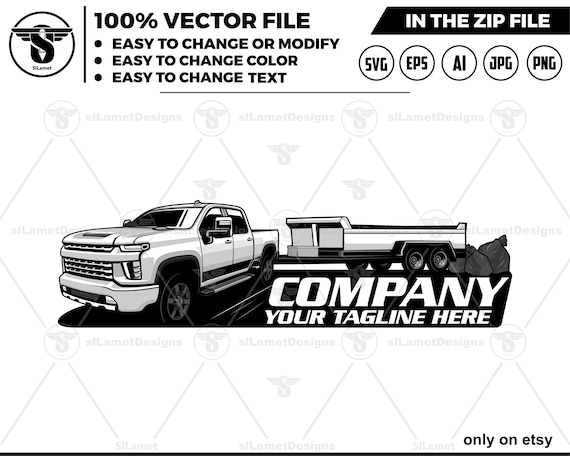 pickup and dump trailer logo - pickup and trailer logo - dump trailer services logo - dump junk services logo - dump trailer - chevrolet