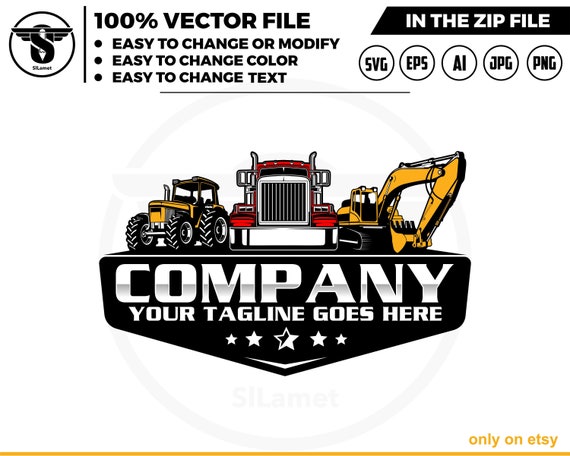 equipment vehicles logo - heavy equipment logo - dump truck, excavator, tractor