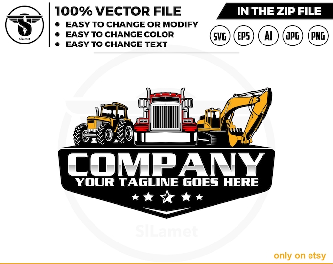 equipment vehicles logo - heavy equipment logo - dump truck, excavator, tractor