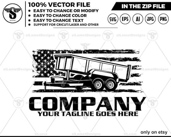 america Dump Trailer Logo - Pickup Truck Trailer Logo Template - Hauling Equipment Branding - USA dump trailer logo