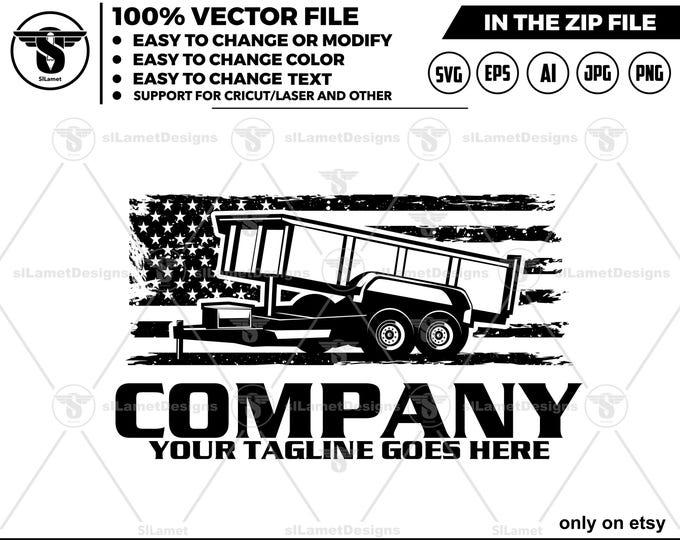 america Dump Trailer Logo - Pickup Truck Trailer Logo Template - Hauling Equipment Branding - USA dump trailer logo