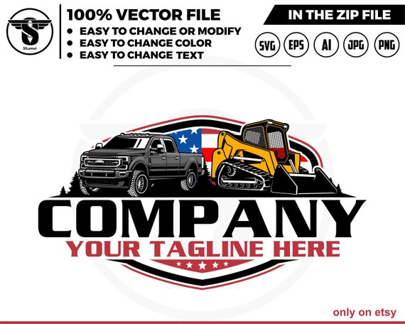 america pickup truck and Skid steer loader logo, skid steer tracker logo, skid steer svg, Heavy Equipment logo Svg, dump trailer
