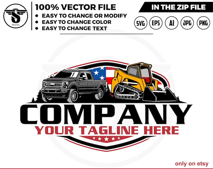 america pickup truck and Skid steer loader logo, skid steer tracker logo, skid steer svg, Heavy Equipment logo Svg, dump trailer