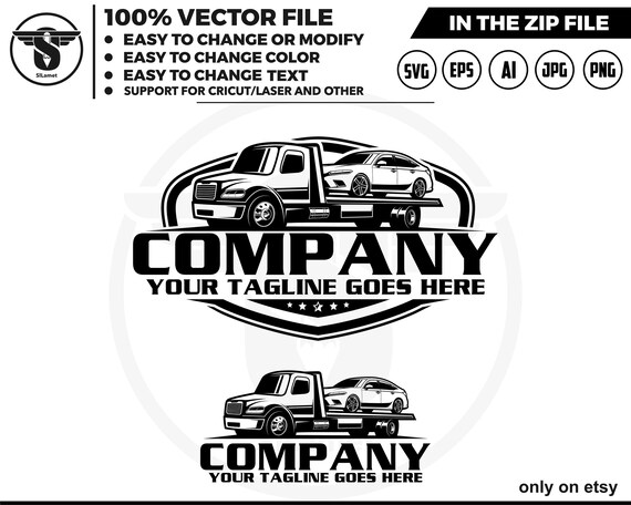 flat bed tow truck logo - flat bed towing - towing truck logo - towing service logo - towing silhouette logo, towing cricut
