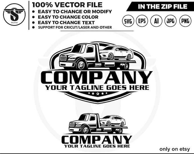 flat bed tow truck logo - flat bed towing - towing truck logo - towing service logo - towing silhouette logo, towing cricut