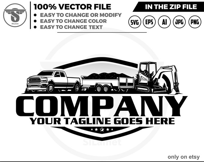 pickup trailer and mini excavator logo , trailer logo, pickup svg,trailer pickup logo,trailer towing, logo,towing Company, Logo pickup