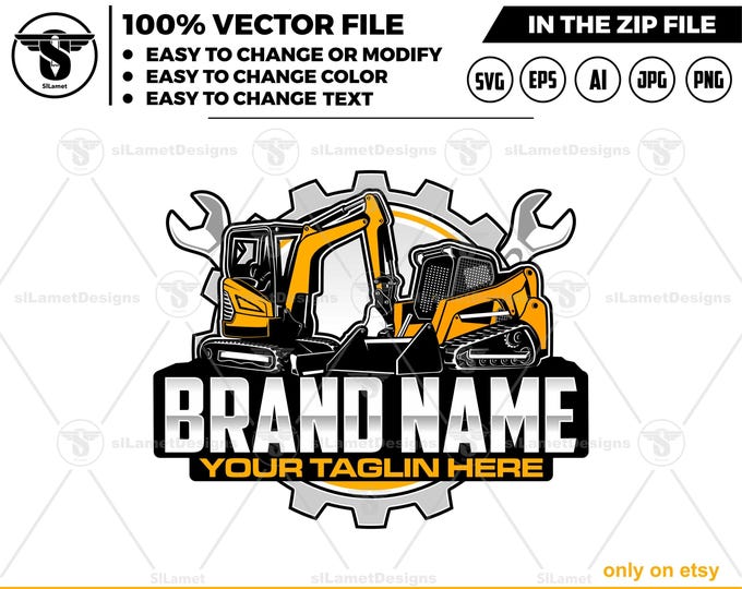 skid steer and mini excavator repair logo - heavy equipment repair logo -  heavy equipment services logo