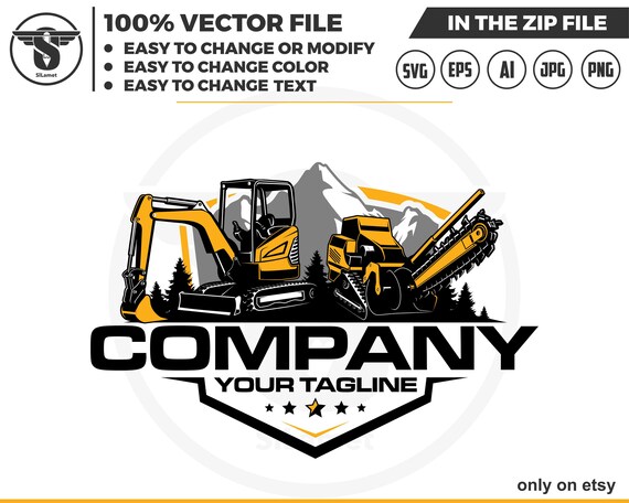 mini excavator and trencher logo - construction equipment logo