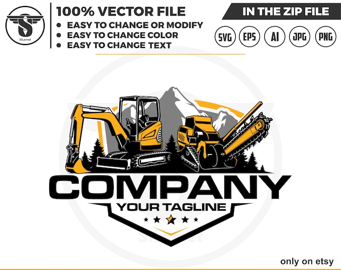 mini excavator and trencher logo - construction equipment logo