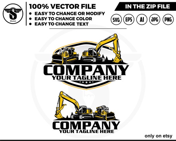 Deere excavator and bulldozer logo - digging logo - earth digging logo - excavator svg - Heavy Equipment logo, Construction Logo