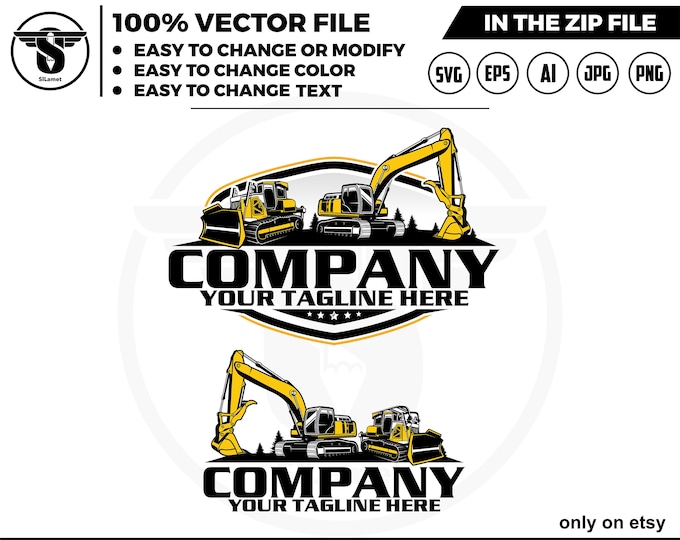 Deere excavator and bulldozer logo - digging logo - earth digging logo - excavator svg - Heavy Equipment logo, Construction Logo