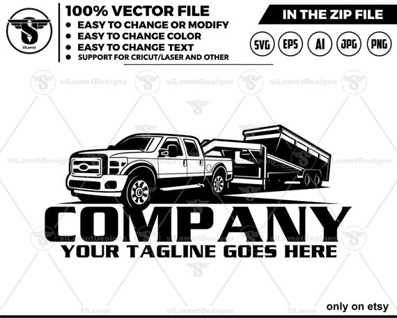 pickup and dump trailer logo, truck pickup logo svg ,junk service, pickup truck cricut,dump trailer silhouette, black and white, dump cricut