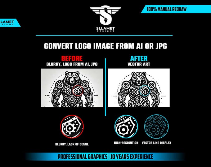 Logo to Vector Conversion, Redraw & Vectorize, AI image jpg png to svg eps pdf