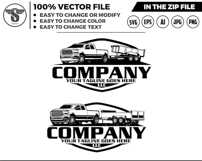 silhouette dump trailer pickup logo, pickup and dump trailer logo, trailer towing logo, truck pickup logo svg, towing Company Logo, pickup