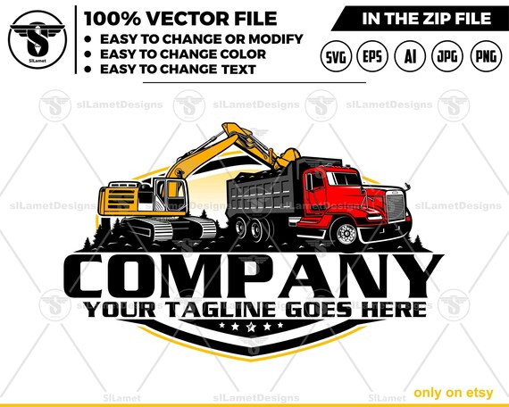 excavator loading dump truck logo - dump truck and excavator logo - digging logo - earth digging logo - dump truck svg - excavator svg