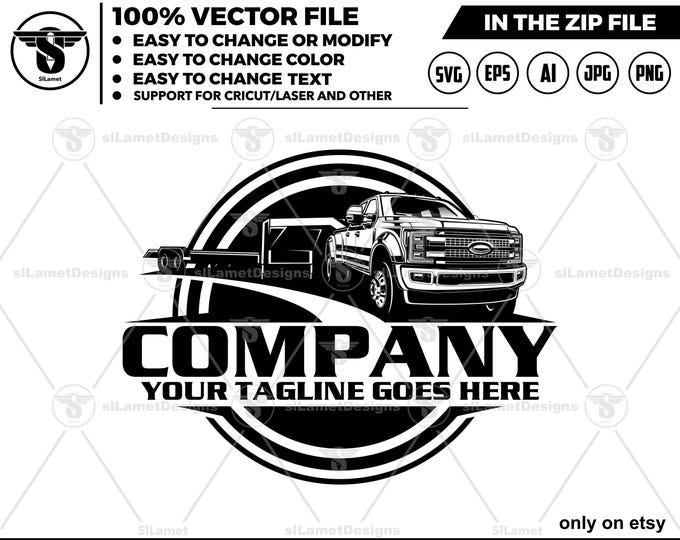 hotshot logo - pickup and flatbed traile - pickup towing logo - towing Company Logo - hauler trailer logo - pickup dually