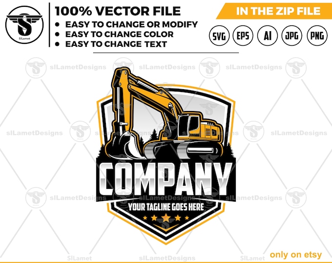 excavator logo - digging logo - earth digging logo - excavator svg  - Heavy Equipment logo, Construction Logo