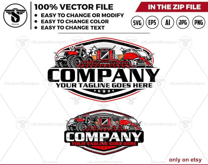 Corn Farming Equipment Logo - Agricultural Vehicles logo - Heavy Farm Machine logo - big baler, case ih tractor  , combine harvester corn
