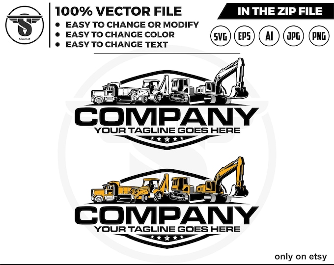 Heavy Equipment Logo: Truck Excavator Bulldozer Vector Designs (SVG, EPS, PNG)