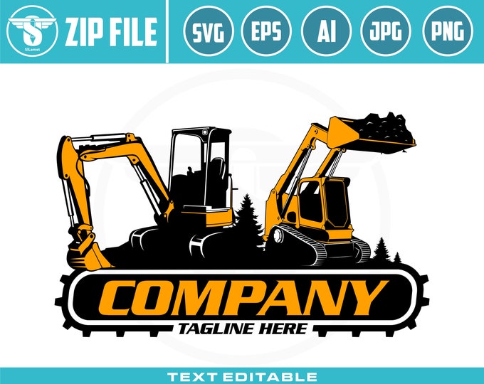skid steer and mini excavator logo svg, skid steer Bulldozer logo, skid steer SVG, Wheel Loader Svg, skid steer excavator,mini excavator svg