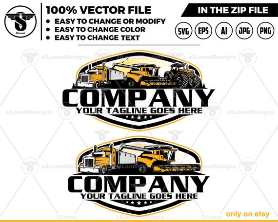combine harvester, grain truck and tractor logo -  heavy equipment farm logo - Farms logo - preferred tractor -  combine new holland logo