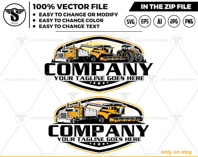 combine harvester, grain truck and tractor logo -  heavy equipment farm logo - Farms logo - preferred tractor -  combine new holland logo