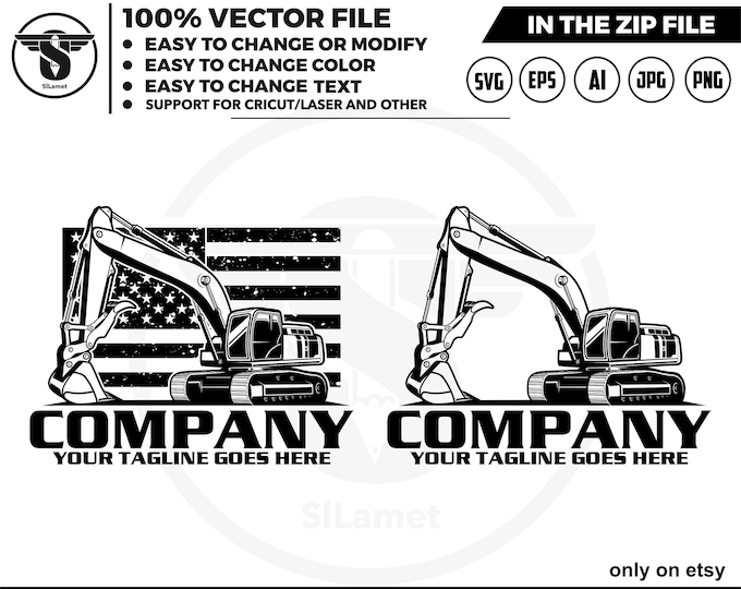 America excavator logo - Deere excavator logo - digging logo - earth digging logo - excavator svg - Heavy Equipment logo, Construction Logo