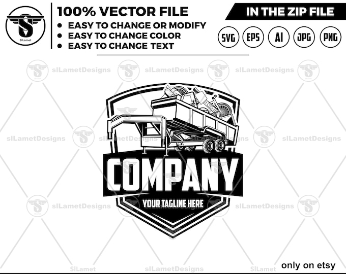 gooseneck dump Trailer Logo - gooseneck dump Logo Template - Hauling Equipment Branding - dump trailer logo