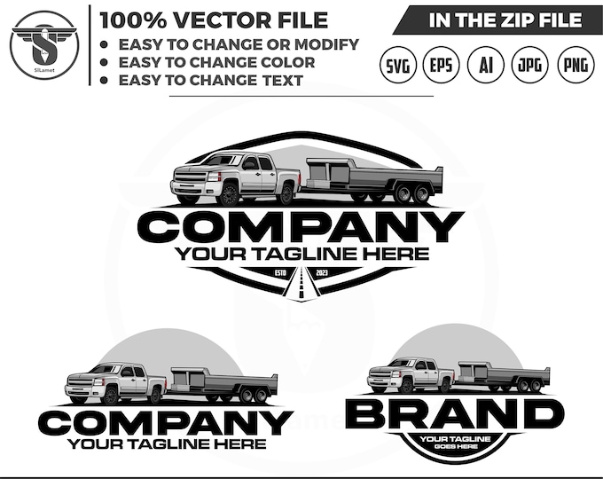 pickup and dump trailer logo, trailer towing logo, truck pickup logo svg, towing Company Logo, pickup truck outline, pickup truck lineart