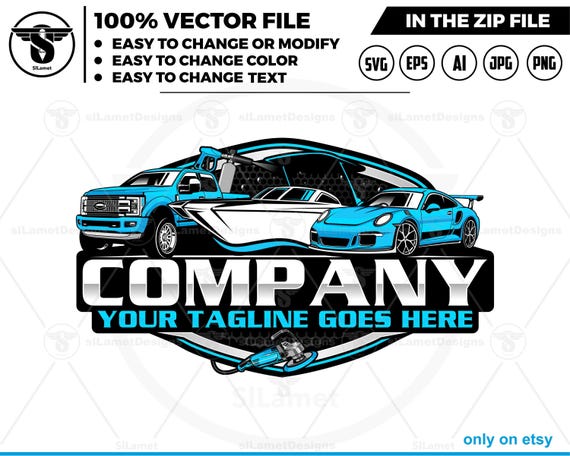 speed boat, car and pickup wash logo, auto detailing pickup logo template - Car Detailing Services logo - car wash logo - car clean logo