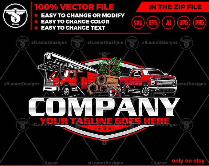tree Service Logo - Forestry Bucket Trucks - Forestry Bucket Trucks logo - chainsaw logo - Tree trimmer truck