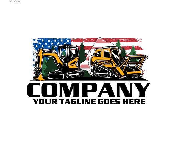 Mini Excavator Logo, Editable Vector Logo for Skid Steer & Forestry Equipment (SVG AI)