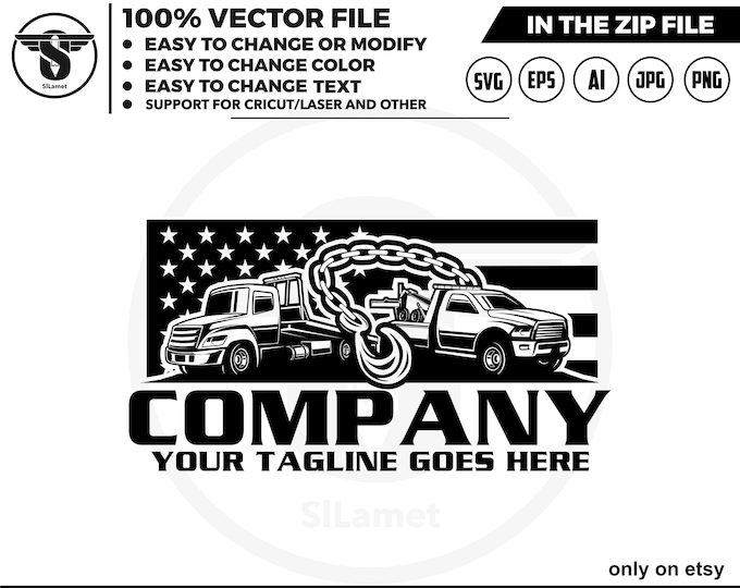 america towing truck logo, towing logo template, towing chain svg, towing silhouette logo, towing cricut,tow truck logo, towing service logo