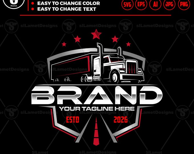 Semi Truck Trailer SVG: Trucking Company Logo Design (Digital Download)