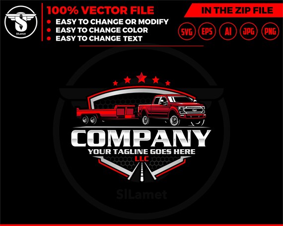 pickup and dump trailer logo, pickup and trailer logo - trailer towing logo - towing Company Logo - pickup and flatbed trailer - ford