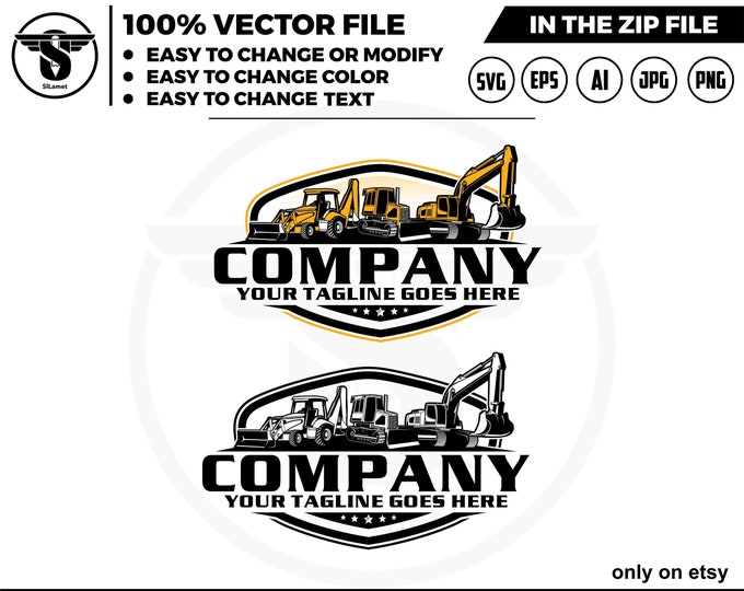 equipment vehicles logo - heavy equipment logo - Bulldozer svg - trackhoe - excavator - tractor backhoe