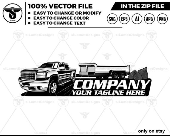 pickup and dump trailer logo - pickup and trailer logo - dump trailer services logo - dump junk services logo - dump trailer - gmc pickup