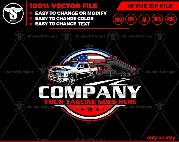 america pickup and gooseneck dump trailer logo - truck and dump trailer logo - dump trailer services logo - junk services