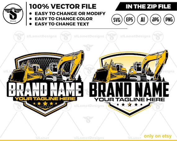 Bulldozer and excavator logo - Heavy Equipment logo - Construction Logo