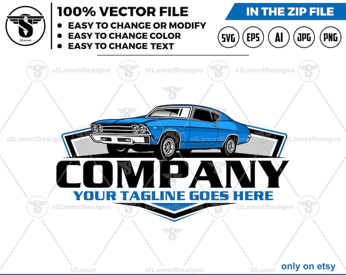 Muscle Car Logo - automotive, Classic, Vintage, Retro car SVG : Chevrolet Chevelle SS 396 1969