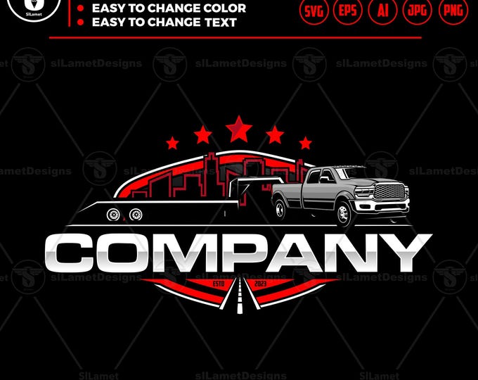 Ram 3500 Dually with Flatbed Trailer SVG: Trucking Logo (Digital Download
